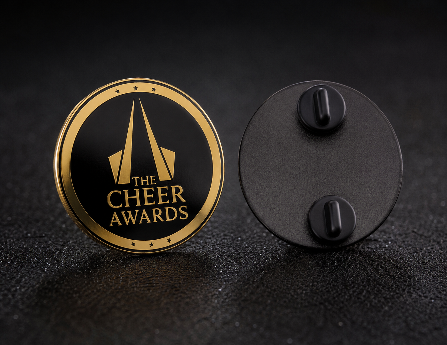 Official 2026 Cheer Awards Collectible Pin — matte black and gold enamel