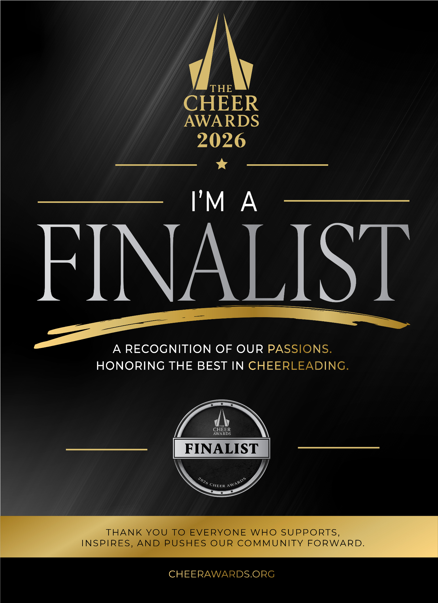 I'm a Finalist — Cheer Awards 2026 finalist share graphic